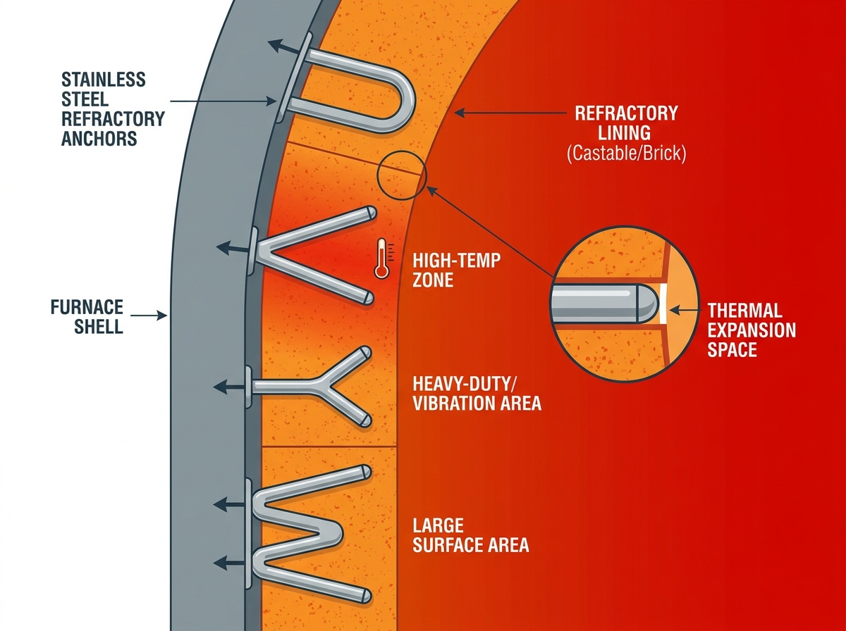 Stainless Steel Refractory Anchors for industrial furnace linings